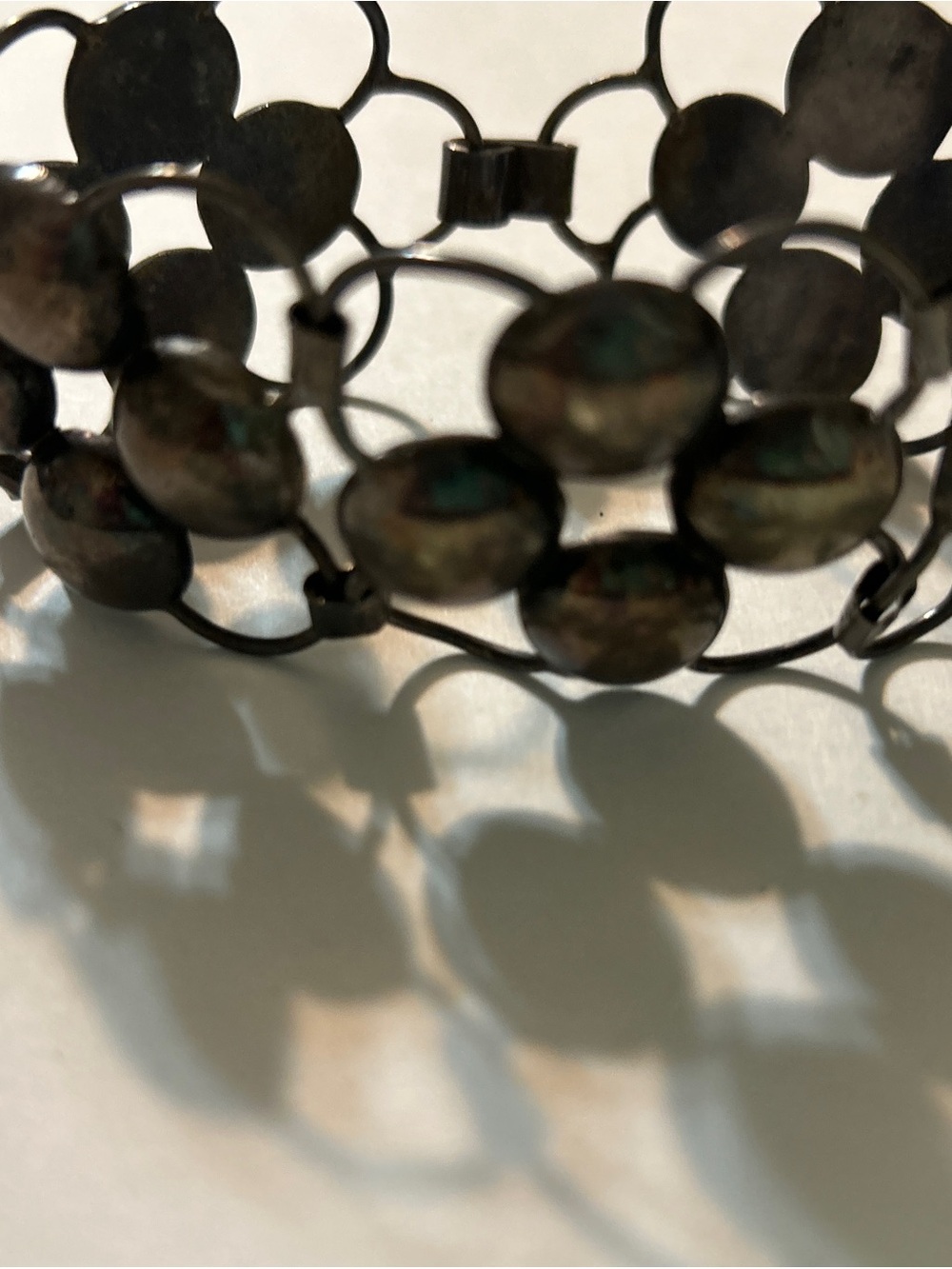 Vintage Modernist Silver Domed Bubble Cluster Panel Link Bracelet Quad Clover